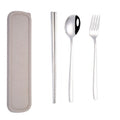 3pcs / Set Portable Stainless Steel Tableware Creative Set Chopsticks Spoon Fork Gift, Steel, Black, Pink, Red, Blue