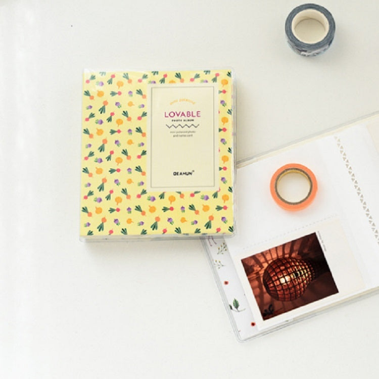 Cartoon Cover 64 Sheets Photos Mini Insert Photo Album, Flamingo, Blue Wooden Horse, Pink Flower, Yellow Radish, Soldier, Dark Blue Flowers