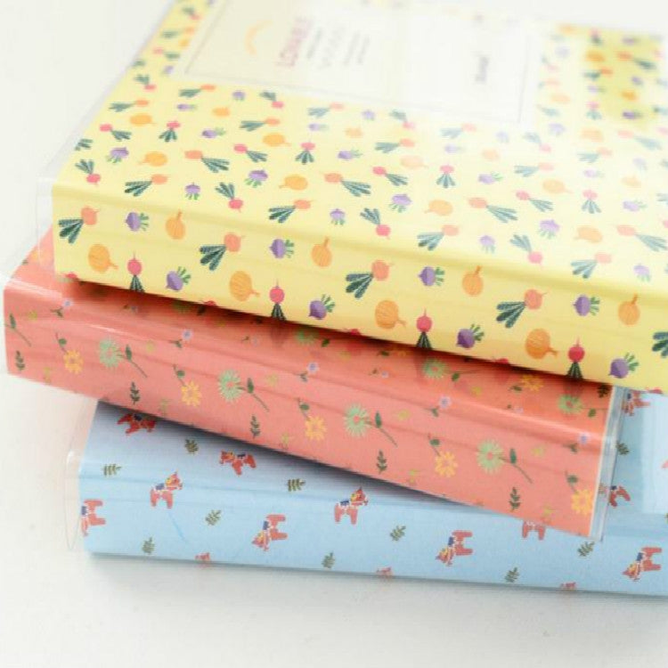 Cartoon Cover 64 Sheets Photos Mini Insert Photo Album, Flamingo, Blue Wooden Horse, Pink Flower, Yellow Radish, Soldier, Dark Blue Flowers