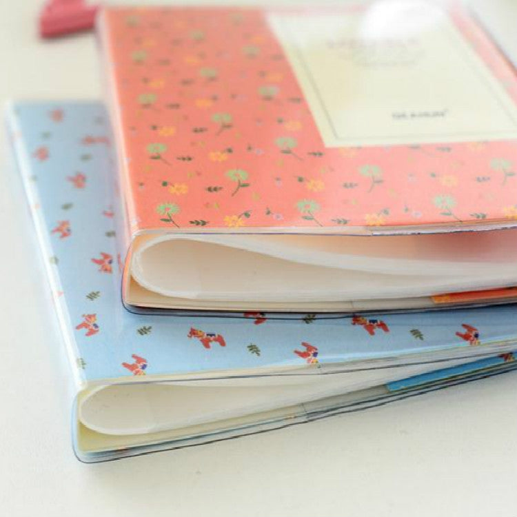 Cartoon Cover 64 Sheets Photos Mini Insert Photo Album, Flamingo, Blue Wooden Horse, Pink Flower, Yellow Radish, Soldier, Dark Blue Flowers
