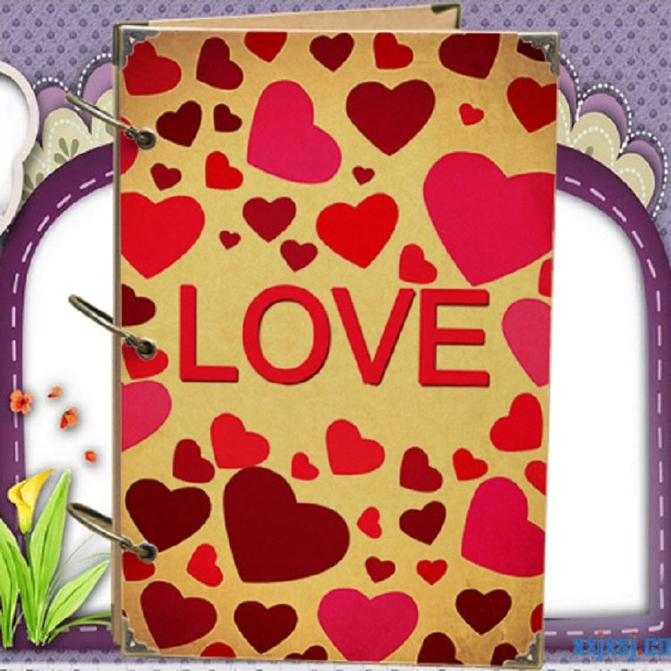 10 inch Paste-style Vintage Loose-leaf Iron Hoop Photo Album, 30 Kraft Card Pages, 30 Black Card Pages, 15 Kraft Card +15 Black Card Pages