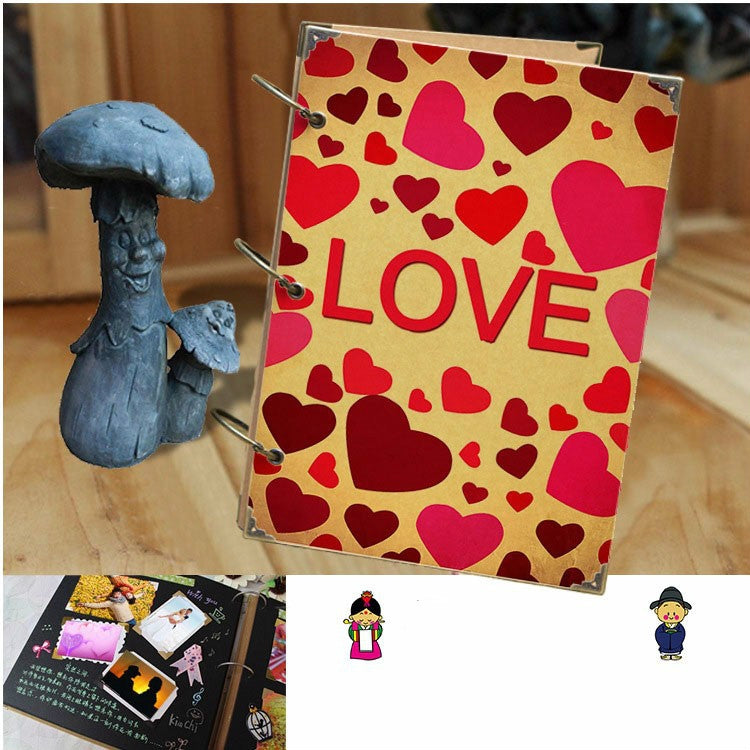 10 inch Paste-style Vintage Loose-leaf Iron Hoop Photo Album, 30 Kraft Card Pages, 30 Black Card Pages, 15 Kraft Card +15 Black Card Pages