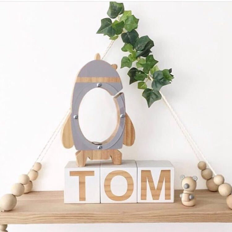 Nordic Wood Rocket Money Box Toys Living Room Decoration Piggy Bank