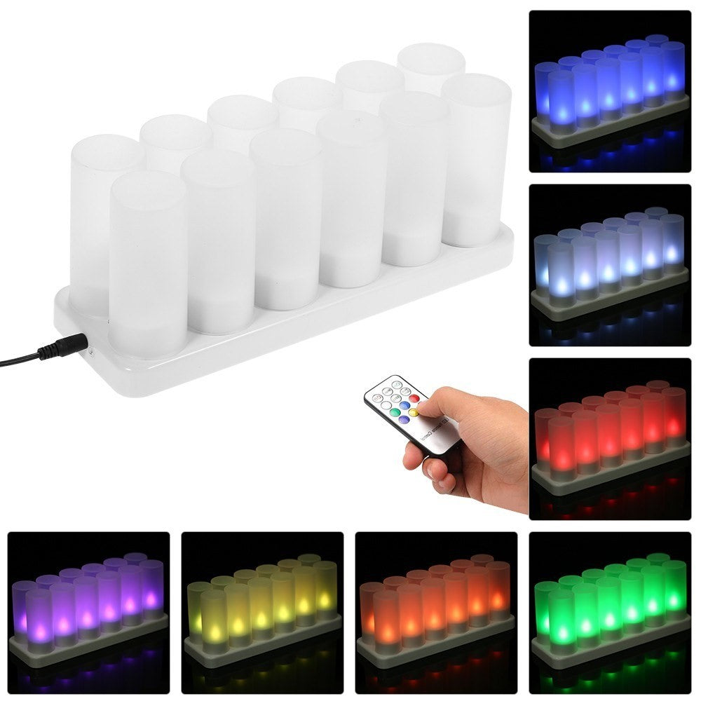 12Pcs/Set Color Changing LED Flickering Flameless Tealight Candle Lights with Charging Base for Christmas Party Festivals