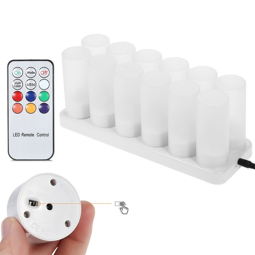 12Pcs/Set Color Changing LED Flickering Flameless Tealight Candle Lights with Charging Base for Christmas Party Festivals