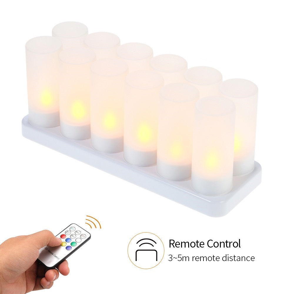 12Pcs/Set Color Changing LED Flickering Flameless Tealight Candle Lights with Charging Base for Christmas Party Festivals