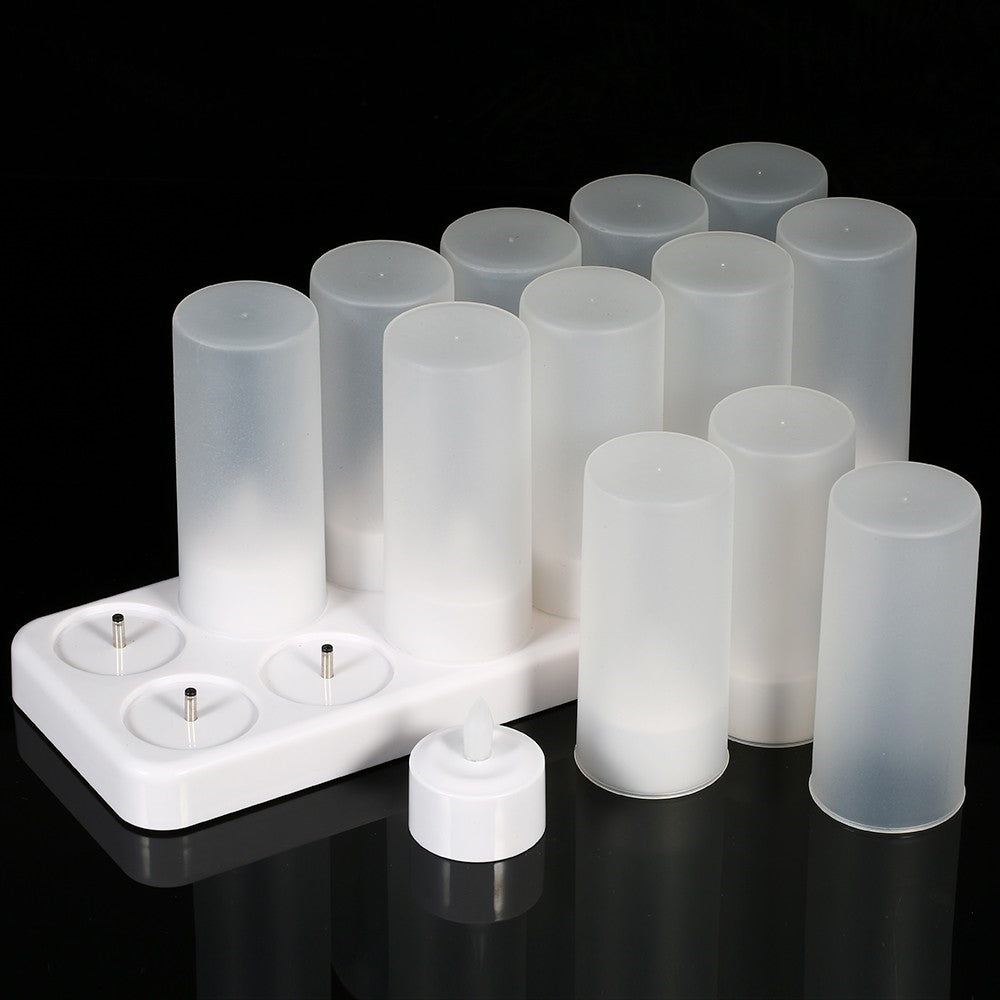 12Pcs/Set Color Changing LED Flickering Flameless Tealight Candle Lights with Charging Base for Christmas Party Festivals