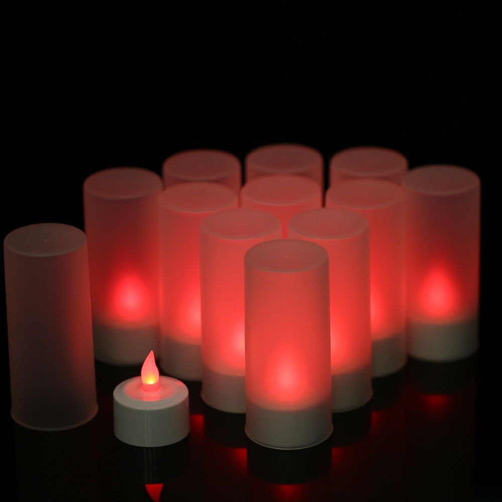 12Pcs/Set Color Changing LED Flickering Flameless Tealight Candle Lights with Charging Base for Christmas Party Festivals