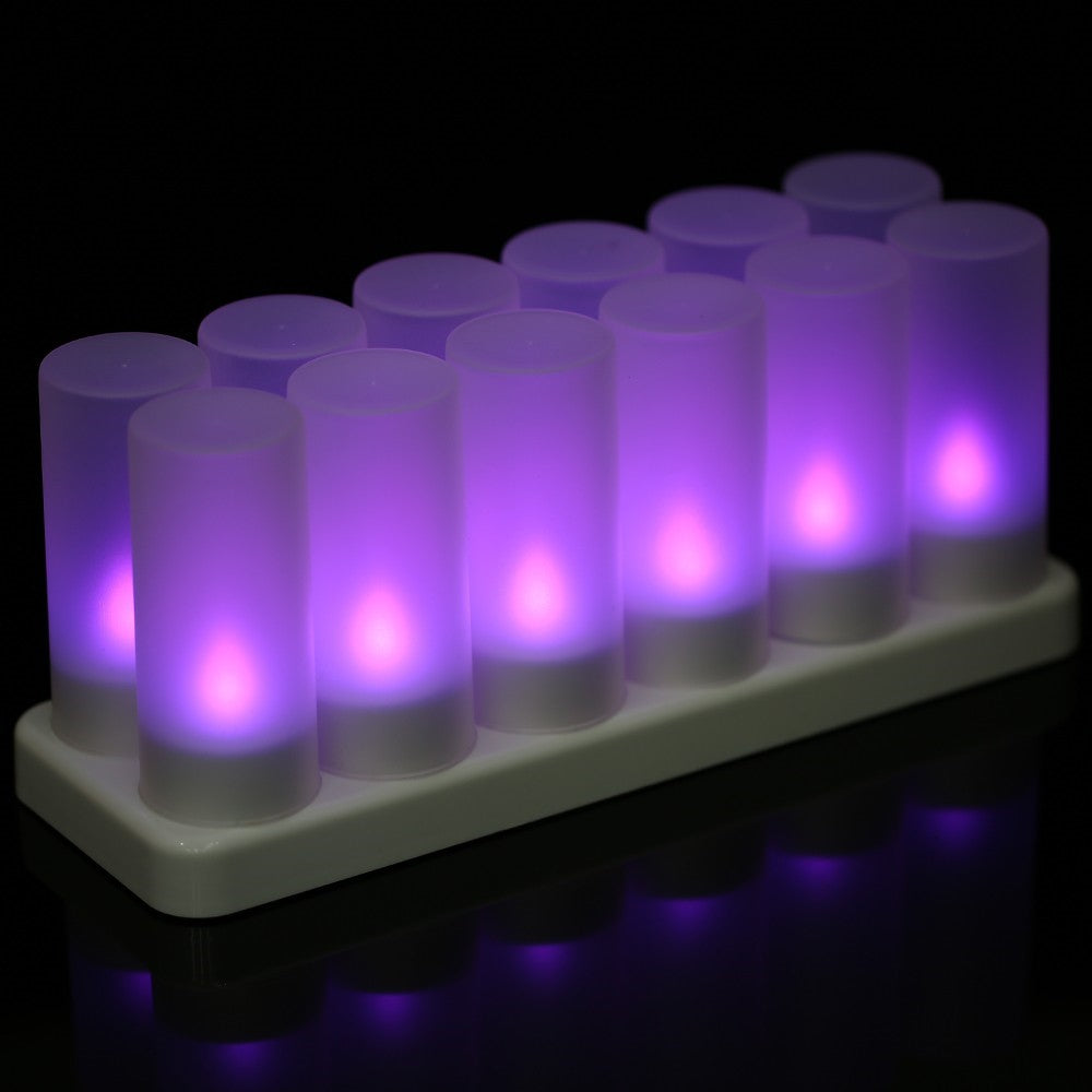 12Pcs/Set Color Changing LED Flickering Flameless Tealight Candle Lights with Charging Base for Christmas Party Festivals