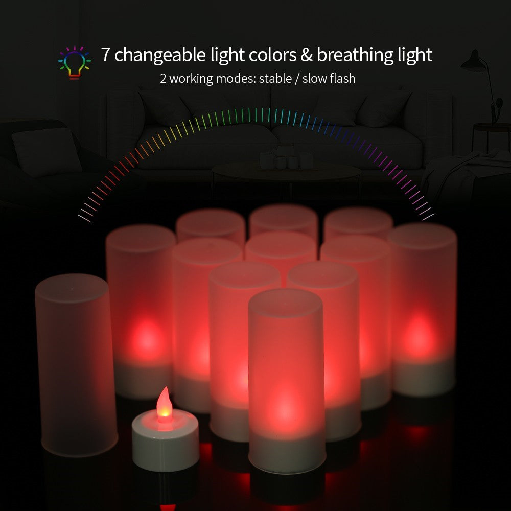 12Pcs/Set Color Changing LED Flickering Flameless Tealight Candle Lights with Charging Base for Christmas Party Festivals