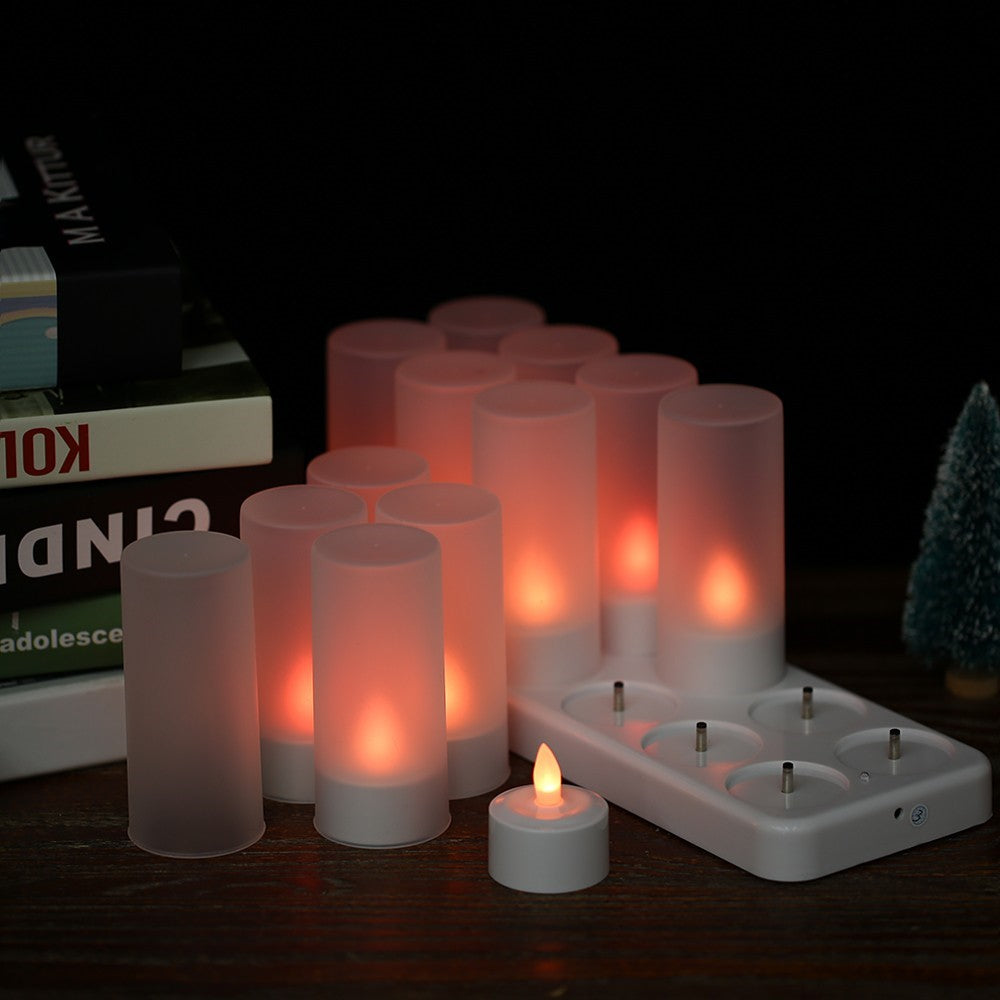 12Pcs/Set Color Changing LED Flickering Flameless Tealight Candle Lights with Charging Base for Christmas Party Festivals