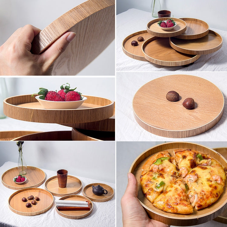 Creative Round Solid Wood Tea Tray Hotel Wooden Tay Storage Tray, Diameter: 24 cm, Wood Color, Diameter: 24cm