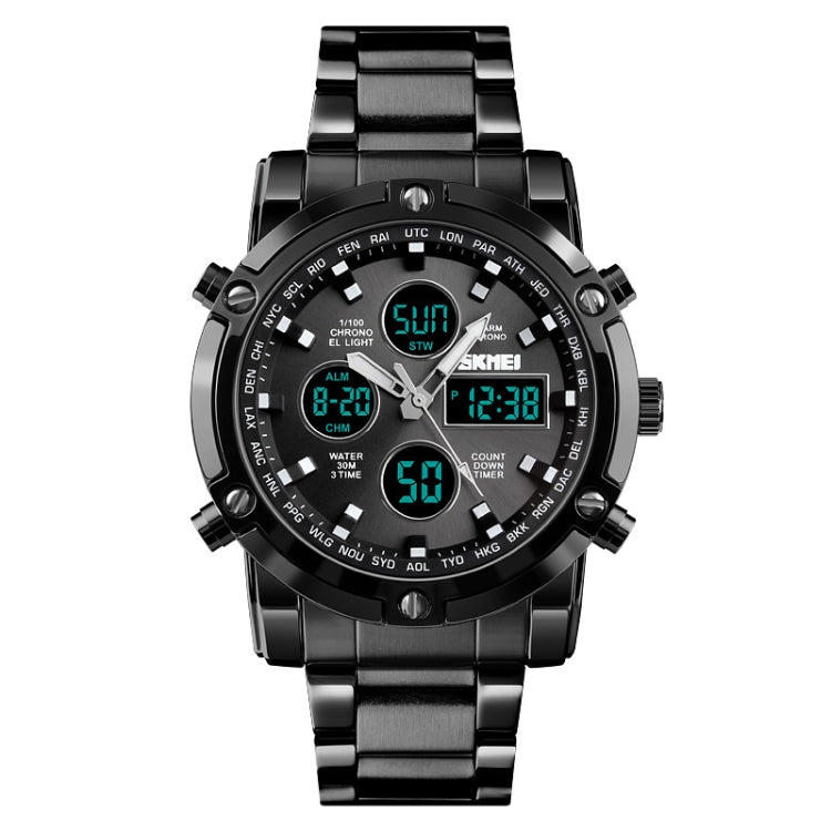 SKMEI 1389 Multifunctional Men Business Digital Watch 30m Waterproof Large Dial Wrist Watch with Stainless Steel Watchband , 1389 Black, 1389 Blue, 1389 Silver, 1389 Silver+Black