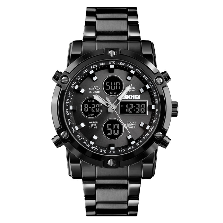 SKMEI 1389 Multifunctional Men Business Digital Watch 30m Waterproof Large Dial Wrist Watch with Stainless Steel Watchband , 1389 Black, 1389 Blue, 1389 Silver, 1389 Silver+Black