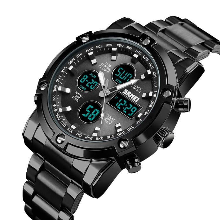 SKMEI 1389 Multifunctional Men Business Digital Watch 30m Waterproof Large Dial Wrist Watch with Stainless Steel Watchband , 1389 Black, 1389 Blue, 1389 Silver, 1389 Silver+Black