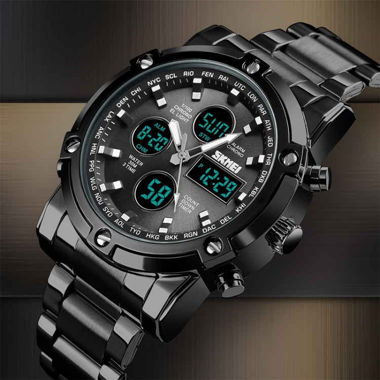 SKMEI 1389 Multifunctional Men Business Digital Watch 30m Waterproof Large Dial Wrist Watch with Stainless Steel Watchband , 1389 Black, 1389 Blue, 1389 Silver, 1389 Silver+Black
