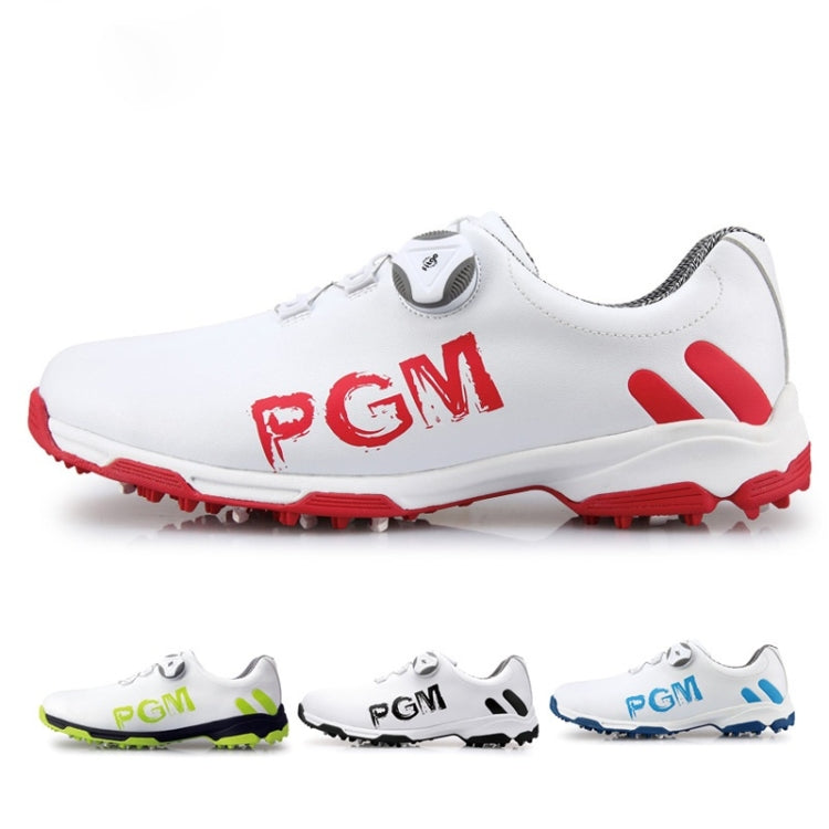 PGM Golf Rotating Buckle Waterproof Microfiber Leather Breathable Non-slip Sneakers for Men(Color:White Green Size:45), 39, 40, 41, 42, 43, 44, 45