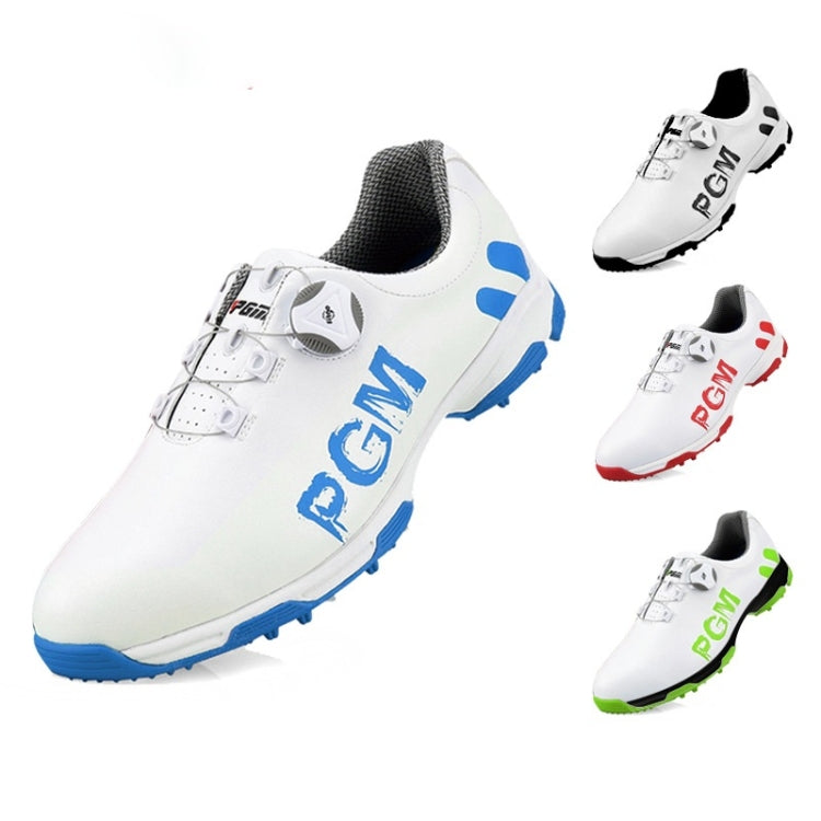 PGM Golf Rotating Buckle Waterproof Microfiber Leather Breathable Non-slip Sneakers for Men(Color:White Green Size:45), 39, 40, 41, 42, 43, 44, 45