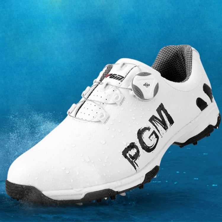 PGM Golf Rotating Buckle Waterproof Microfiber Leather Breathable Non-slip Sneakers for Men(Color:White Green Size:45), 39, 40, 41, 42, 43, 44, 45