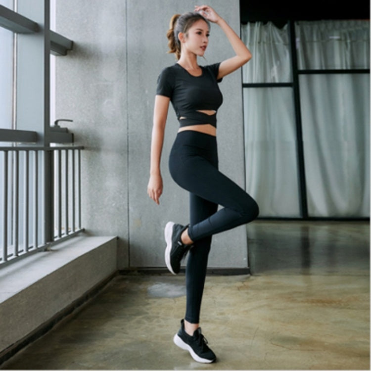 Sports Running Fitness Quick-drying Two-piece Suit (Color:Black Size:XL), M, L