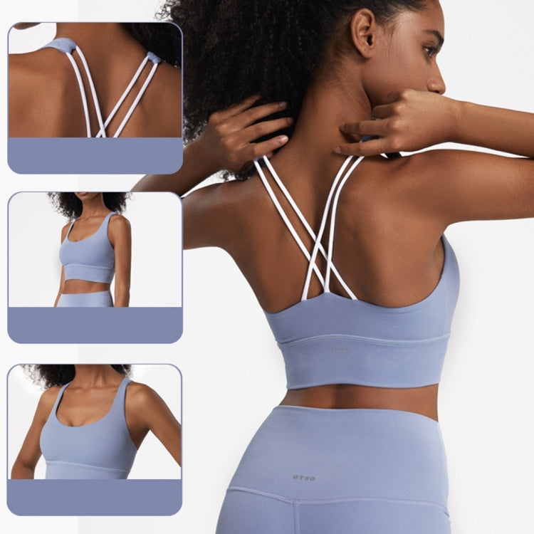 Skin Friendly Nude Sports Bra Cross Back Shockproof Fitness Vest (Color:Gray Blue Size:XL), S, M, L, XL
