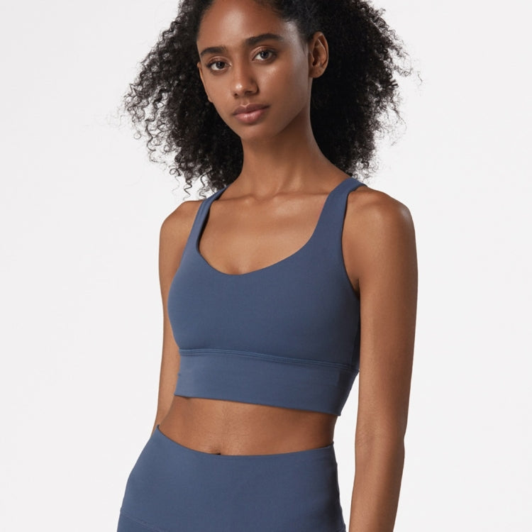 Skin Friendly Nude Sports Bra Cross Back Shockproof Fitness Vest (Color:Gray Blue Size:XL), S, M, L, XL