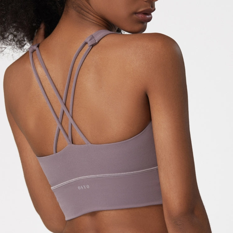 Skin Friendly Nude Sports Bra Cross Back Shockproof Fitness Vest (Color:Gray Blue Size:XL), S, M, L, XL