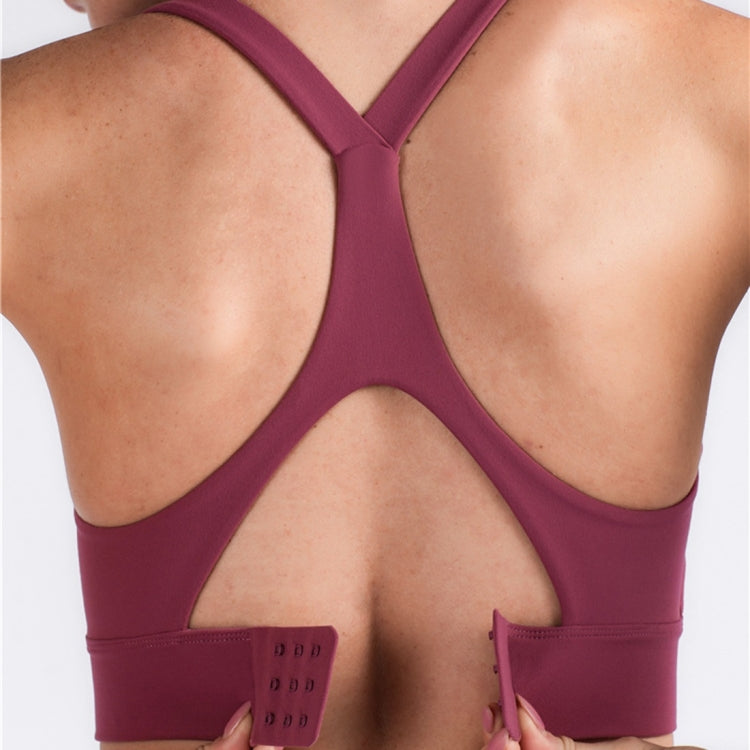 Y-shaped Wide Shoulder Belt Geometric Hollow Out Shockproof Nude Yoga Sports Underwear (Color:Smoky Blush Size:XL), S, M, L, XL