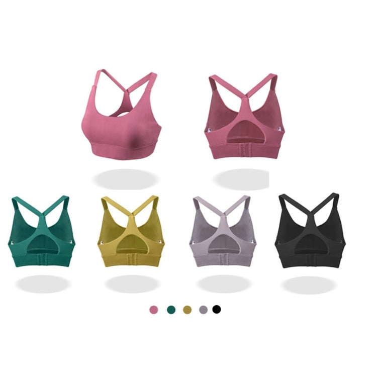 Y-shaped Wide Shoulder Belt Geometric Hollow Out Shockproof Nude Yoga Sports Underwear (Color:Smoky Blush Size:XL), S, M, L, XL