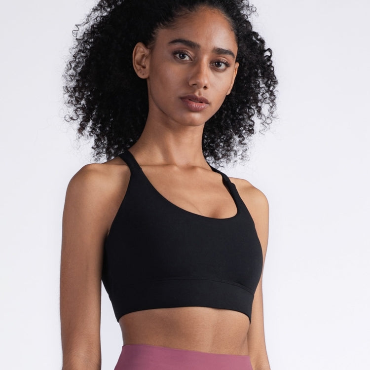 Y-shaped Wide Shoulder Belt Geometric Hollow Out Shockproof Nude Yoga Sports Underwear (Color:Smoky Blush Size:XL), S, M, L, XL