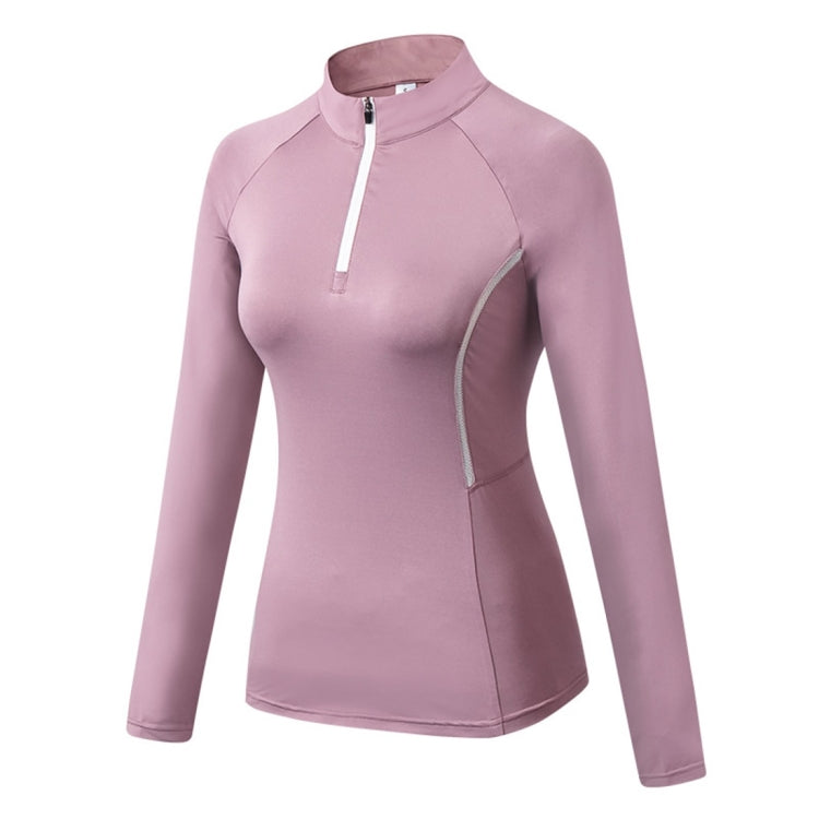 Autumn And Winter Fitness Running Yoga High Elastic Tights Quick Drying Stand Collar Sweater (Color:Pink Size:XL), S, M, L, XL, XXL