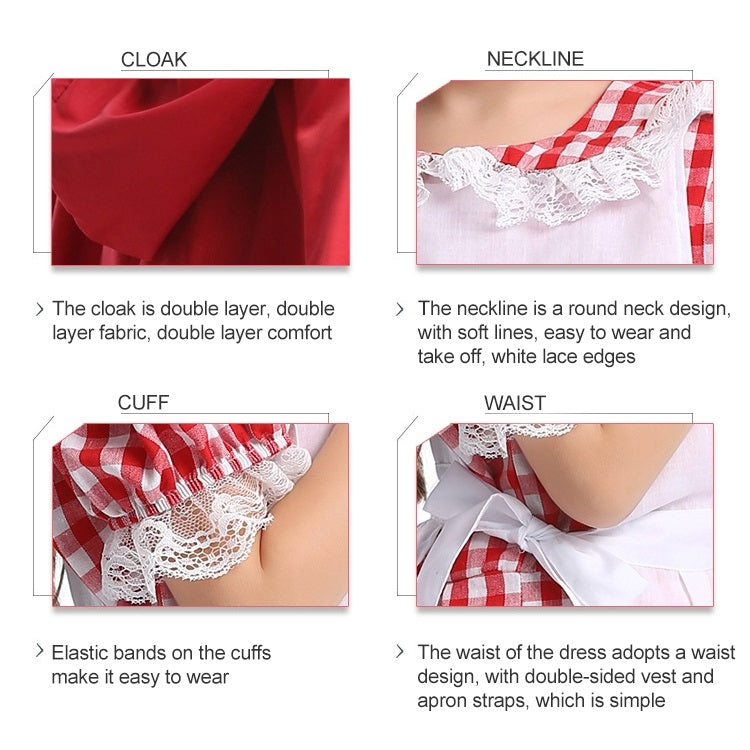 Little Red Riding Hood Parent Child Fairy Tale Drama Performance Costume Little Red Riding Hood Dress Little Maid Two Dress Halloween Costume (Color:Cape+Maid Size:L), XS, S, M, L